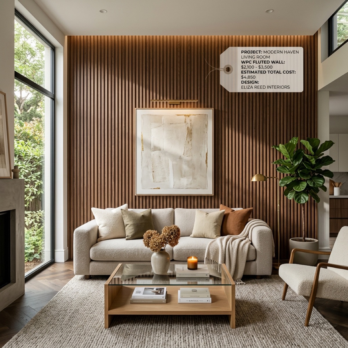 Modern living room with WPC fluted panel accent wall