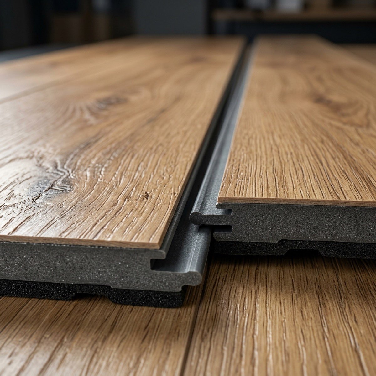 Realistic wood look vinyl flooring close up