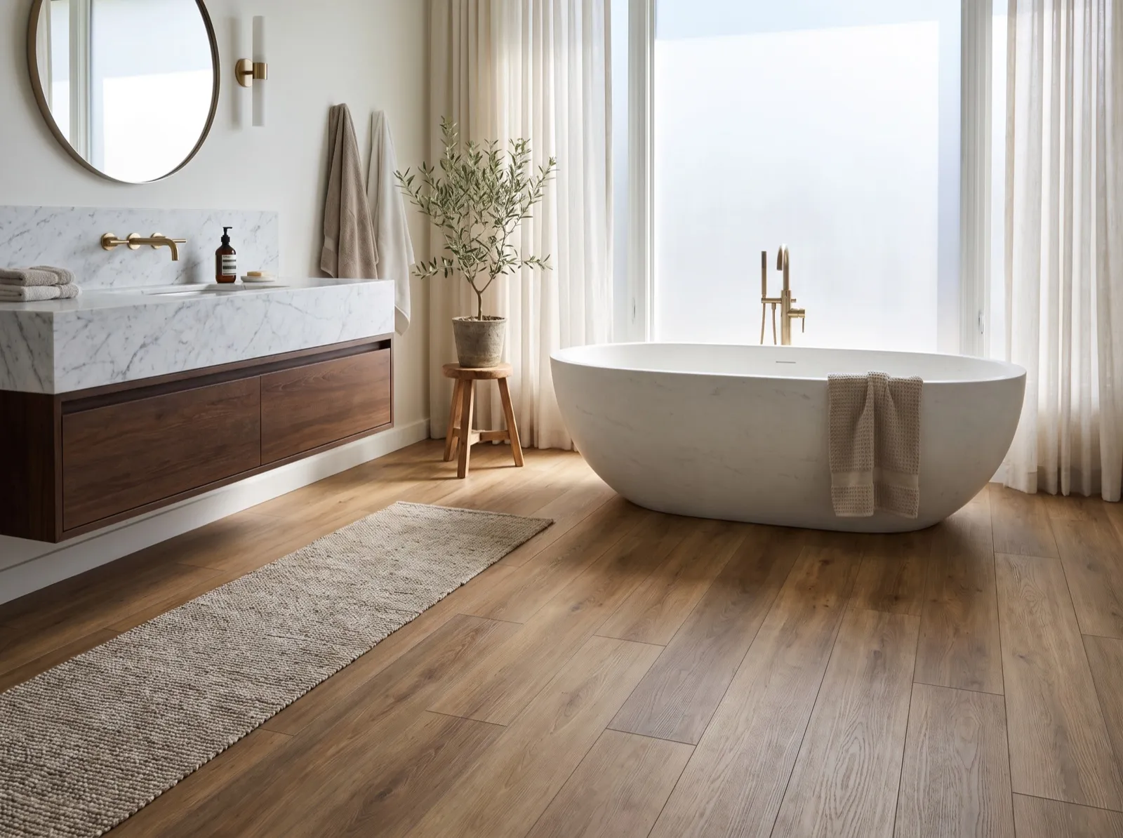 Vinyl plank flooring in bathroom